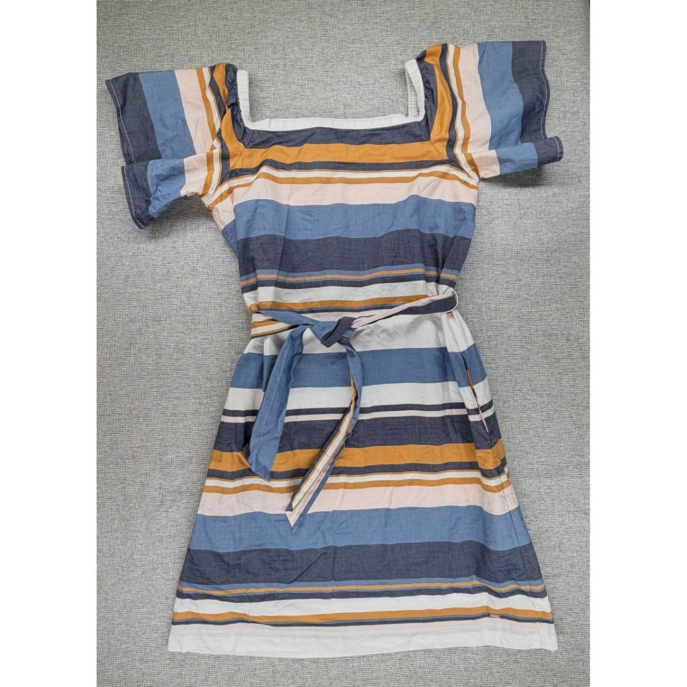 Tommy Hilfiger Striped Square Neck Mini Dress Blue Yellow Pink S/P
